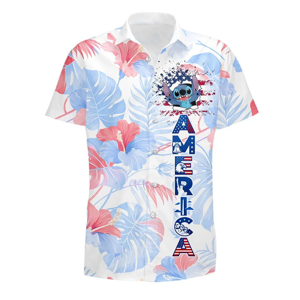 Stitch 250 Years of Freedom America Hawaiian Shirt - Detail View