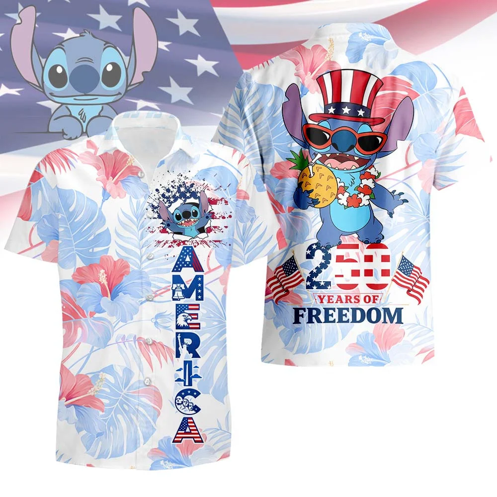 Stitch 250 Years of Freedom America Hawaiian Shirt - Front View