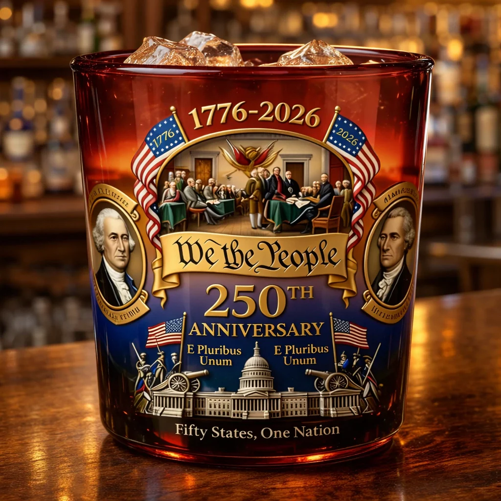 USA 250th Anniversary 1776-2026 We The People Whiskey Glass - Front View