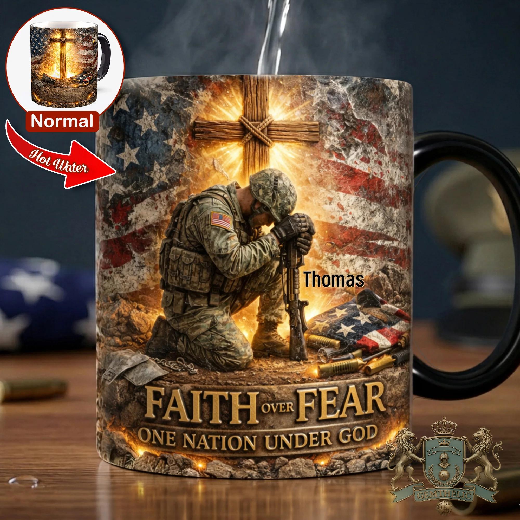 American Soldier Faith Over Fear Personalized Mug - Detail View