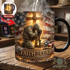 American Soldier Faith Over Fear Personalized Mug