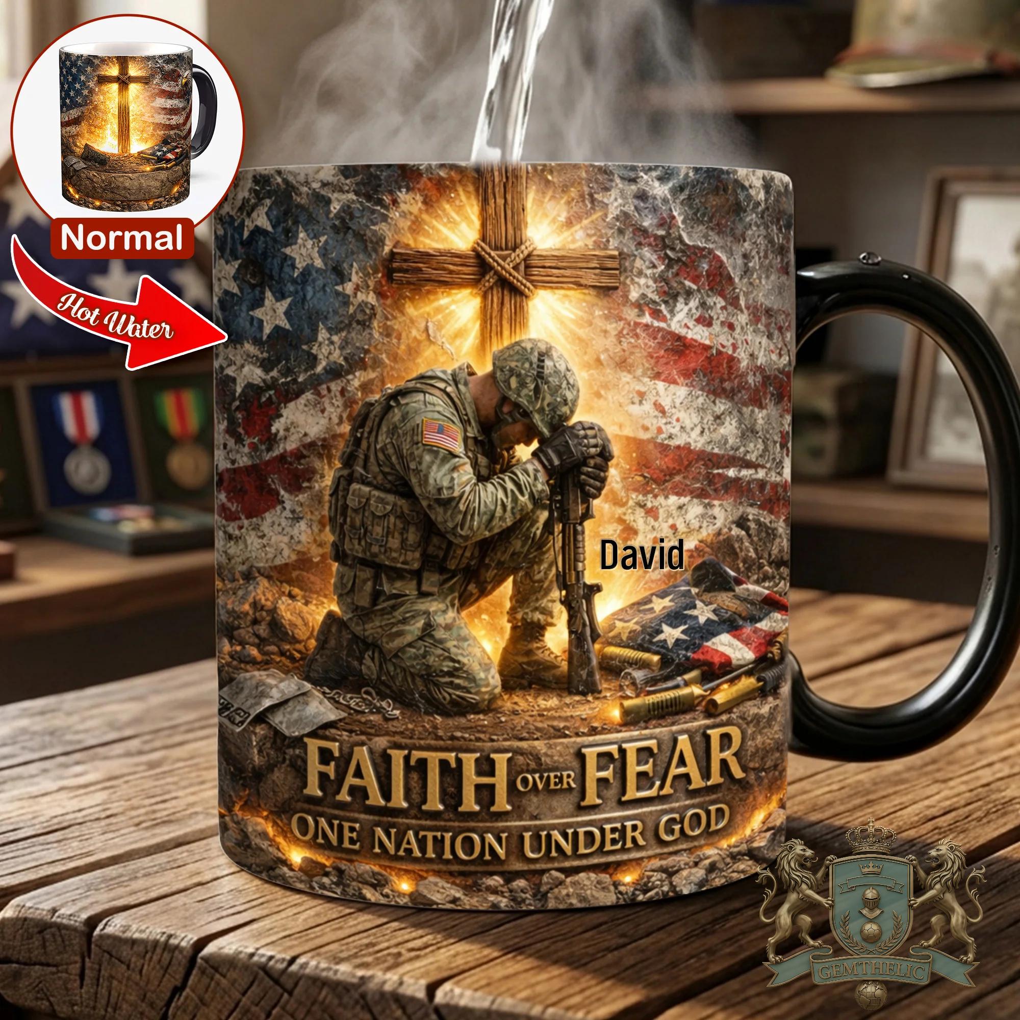 American Soldier Faith Over Fear Personalized Mug - Front View