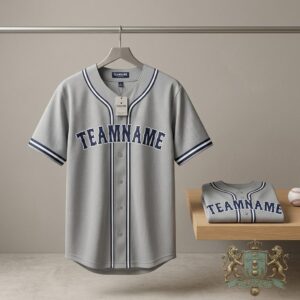 Custom Gray Navy Blue-White Stripes Baseball Jersey