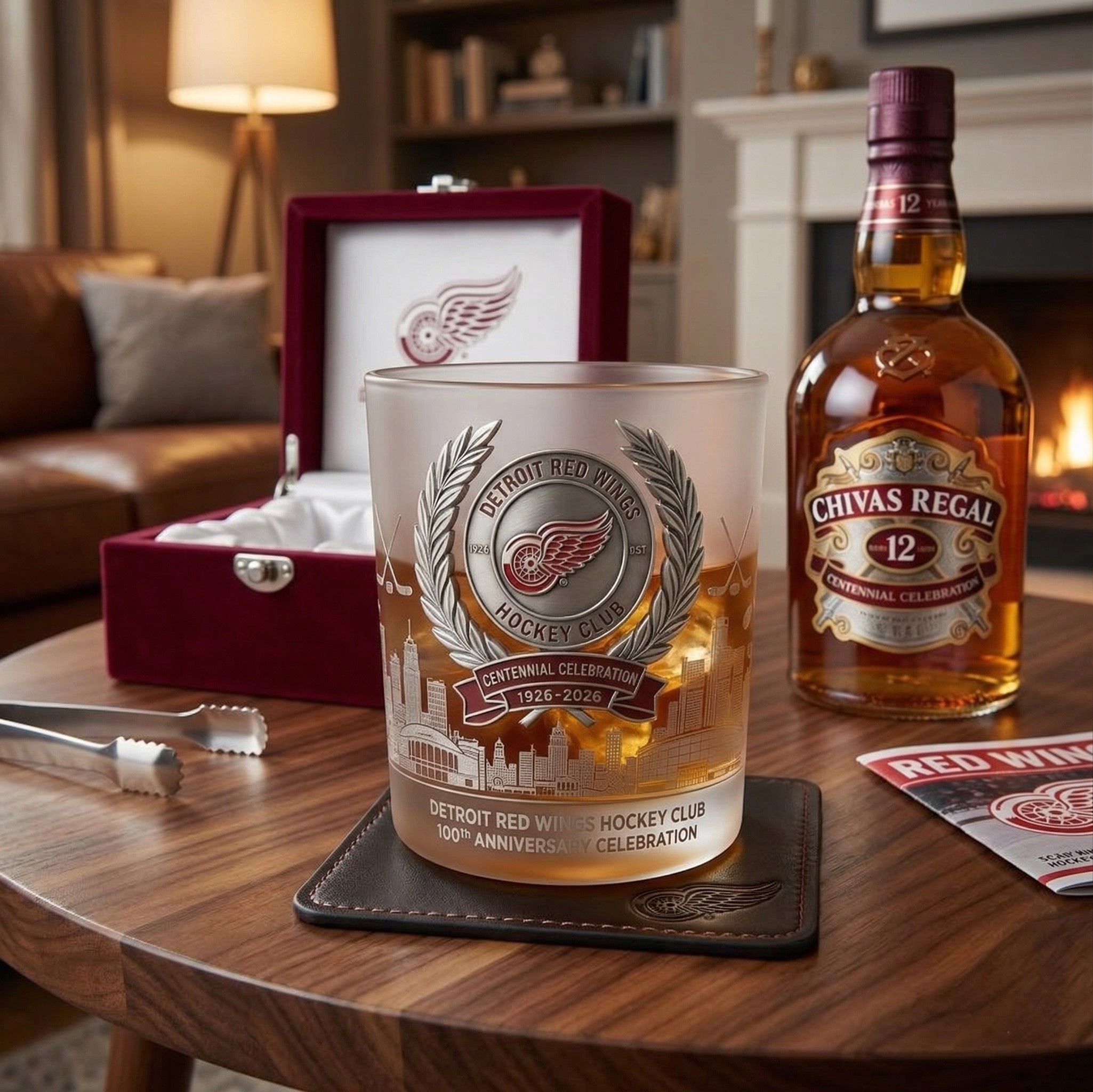 Detroit Red Wings 100th Anniversary Centennial Celebration Whiskey Glass - Detail View