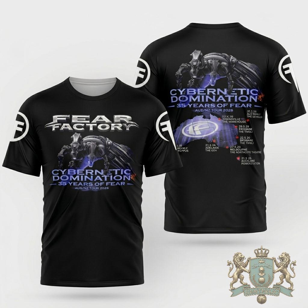 Fear Factory Cybernetic Domination 35 Years of Fear AUS/NZ Tour 2026 T-Shirt - Front View