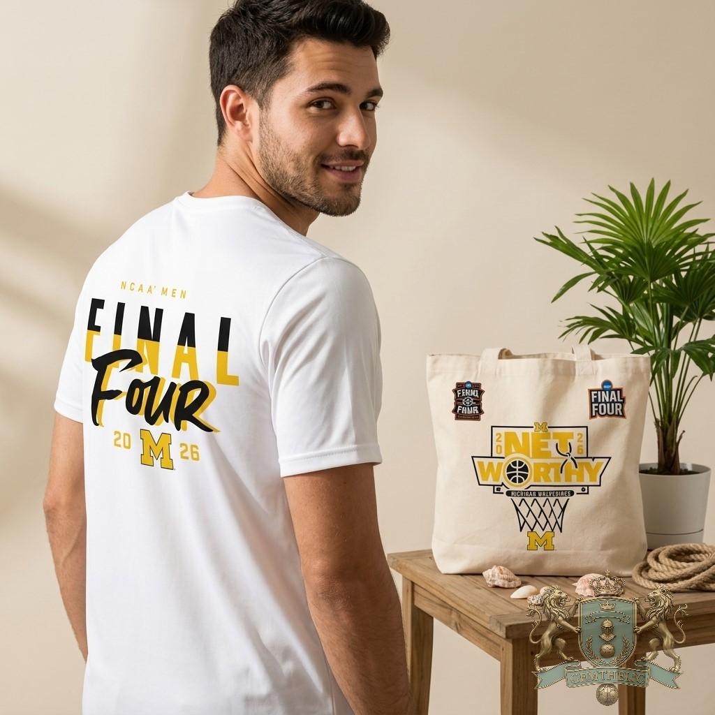 Michigan Wolverines 2026 Men's Final Four Indianapolis Net Worthy T-Shirt - Detail View