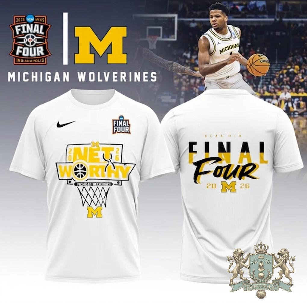 Michigan Wolverines 2026 Men's Final Four Indianapolis Net Worthy T-Shirt - Front View