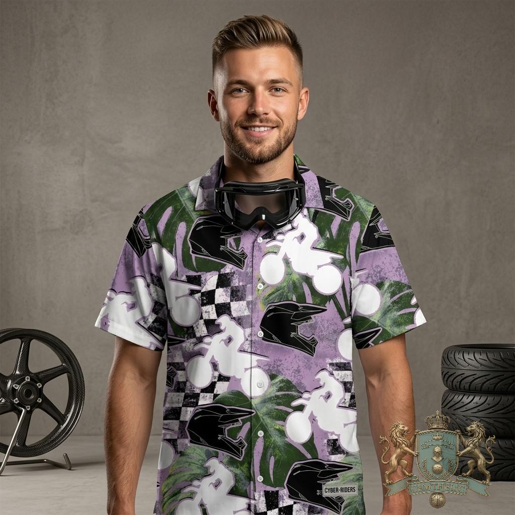 Motocross Tropical Checkered Flag Hawaiian Shirt - Detail View
