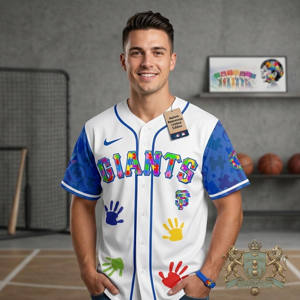 San Francisco Giants Autism Awareness Day Baseball Jersey - Detail View