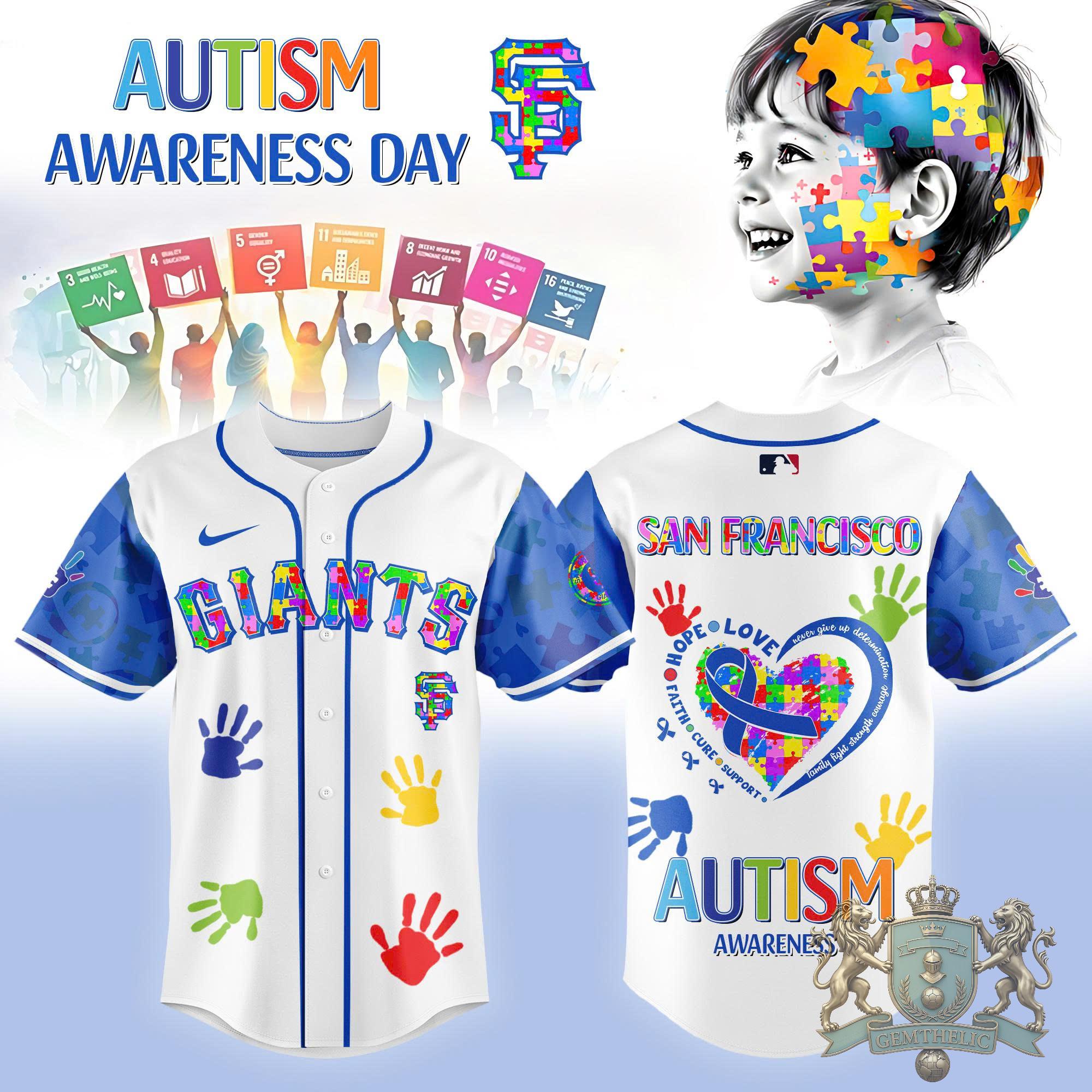 San Francisco Giants Autism Awareness Day Baseball Jersey - Front View