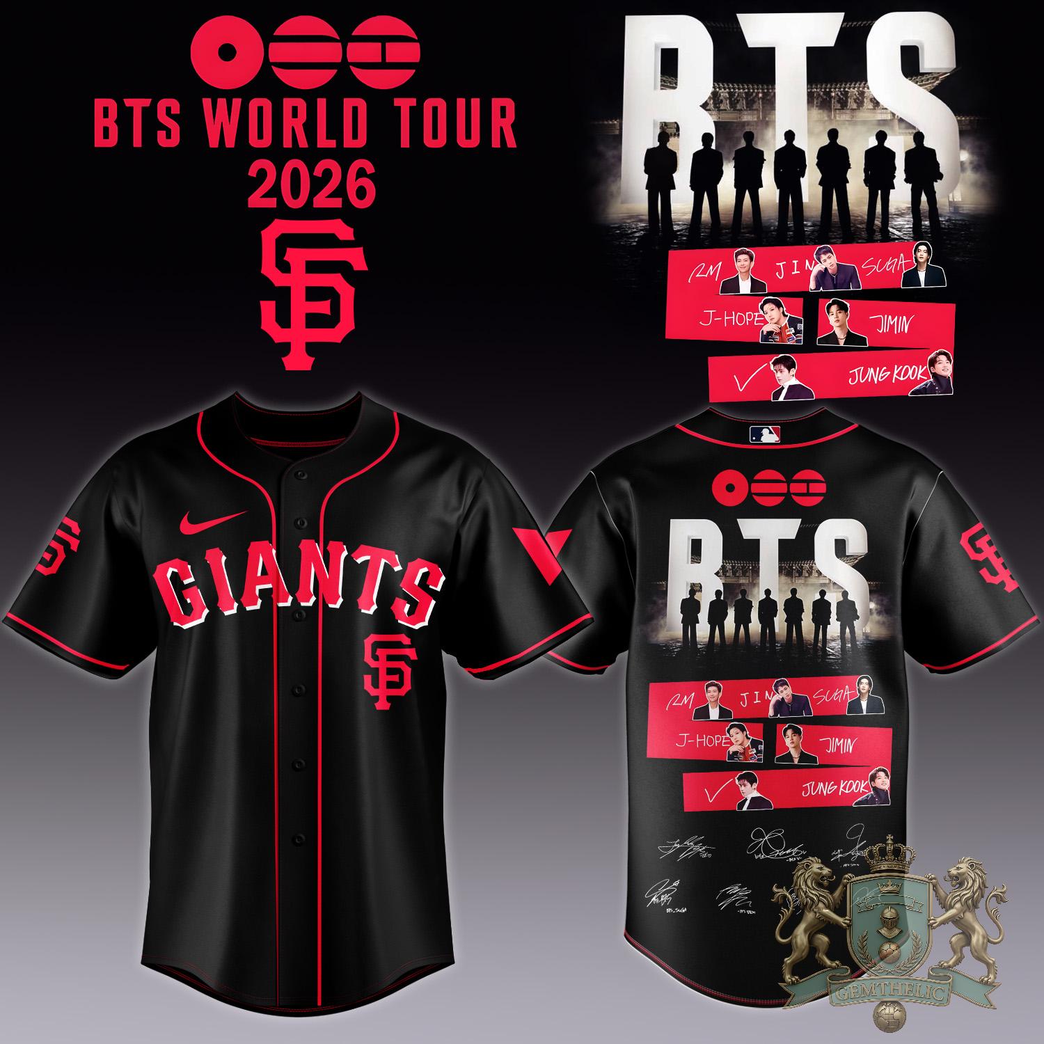 BTS x San Francisco Giants World Tour 2026 Baseball Jersey - Front View
