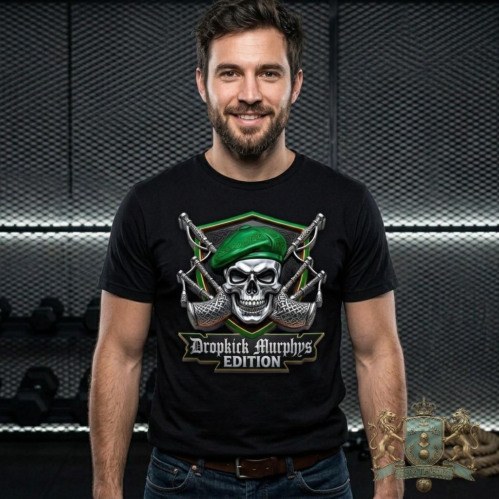Dropkick Murphys Skull Green Beret Bagpipes Edition T-Shirt - Front View