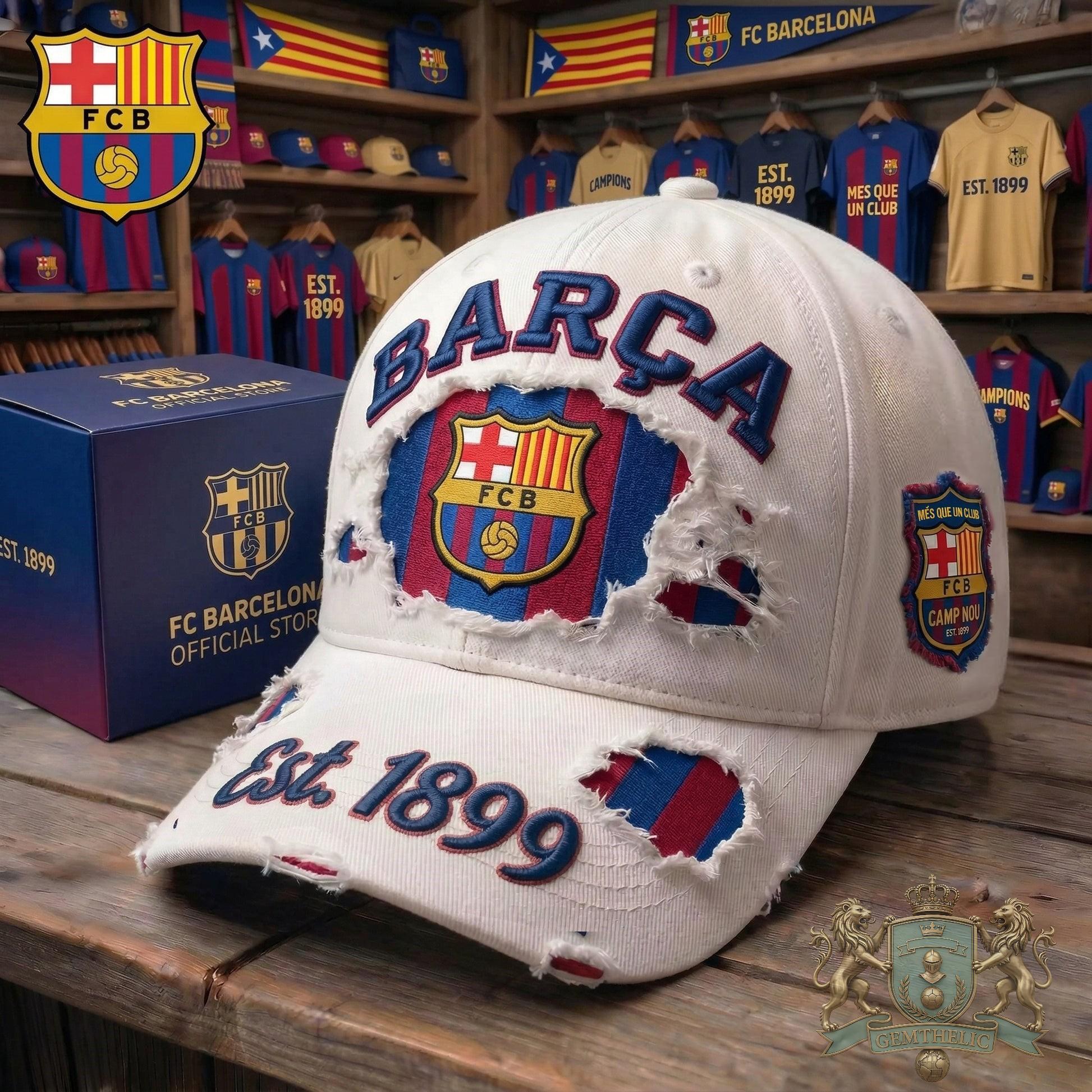 FC Barcelona Barça Est. 1899 Distressed Baseball Cap - Front View