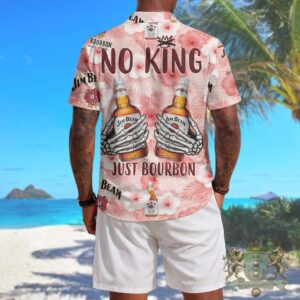 Jim Beam No King Just Bourbon Skeleton Hands Floral Hawaiian Shirt