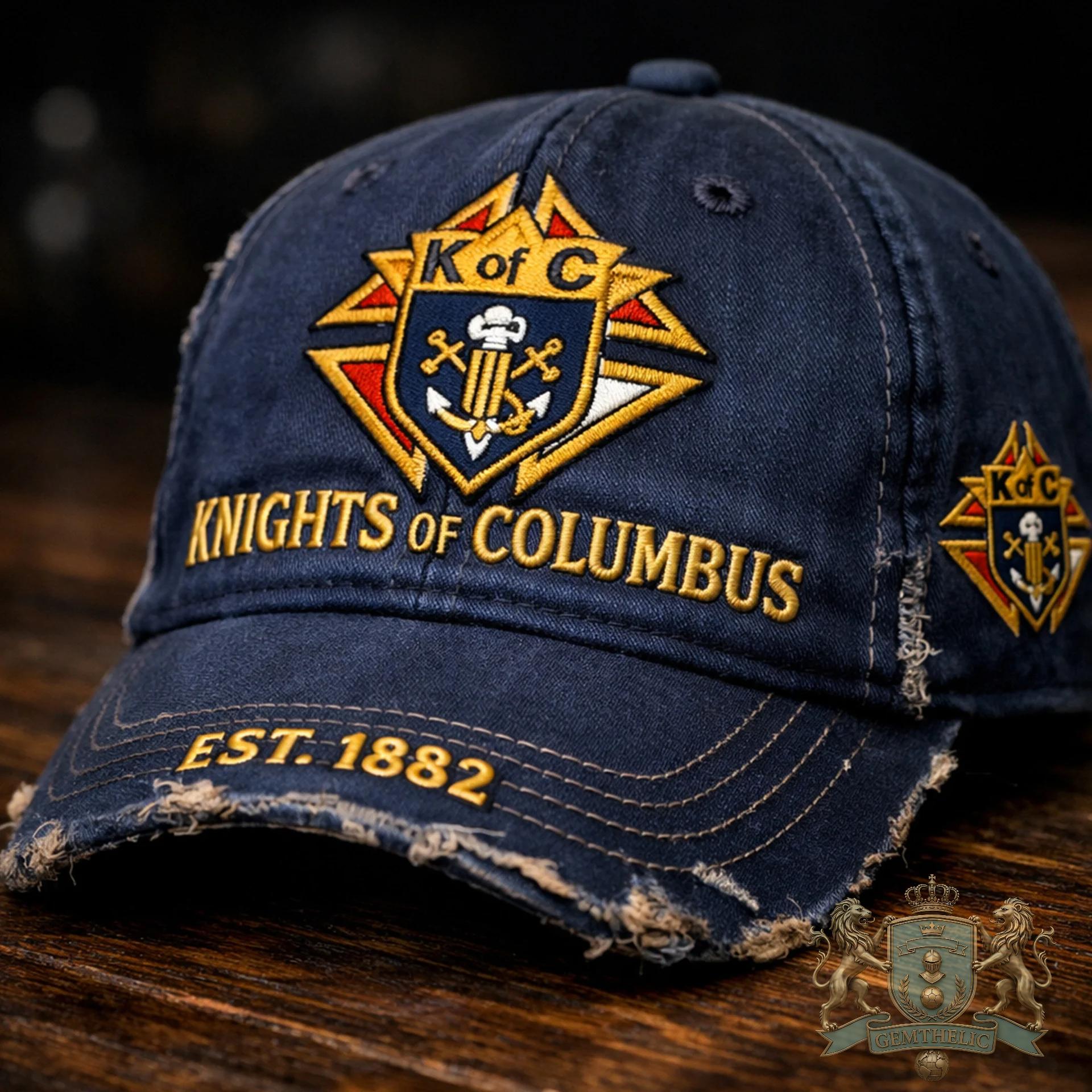 Knights of Columbus EST 1882 Distressed Dad Hat - Detail View