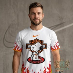 Snoopy Harley-Davidson Flames Motorbike 3D T-Shirt