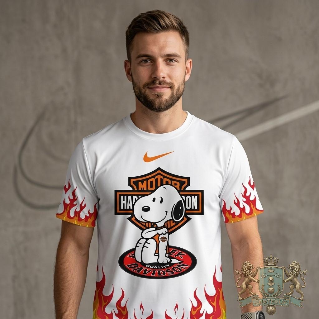 Snoopy Harley-Davidson Flames Motorbike 3D T-Shirt - Detail View