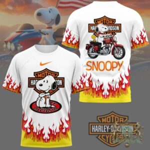 Snoopy Harley-Davidson Flames Motorbike 3D T-Shirt