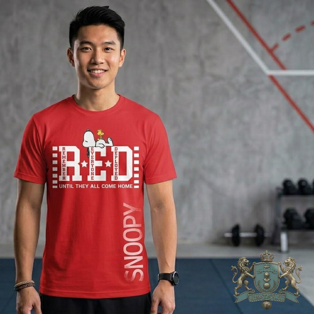 Snoopy RED Friday Remember Everyone Deployed Military T-Shirt - Detail View