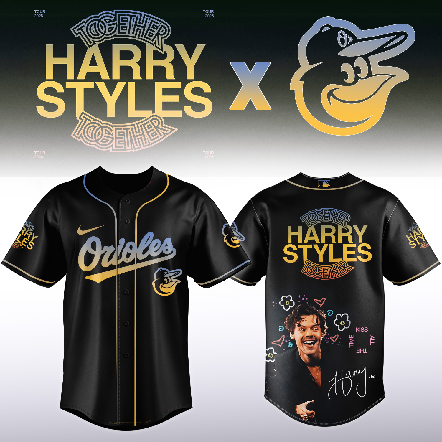 Harry Styles X Baltimore Orioles Together Tour 2026 Baseball Jersey - Front View