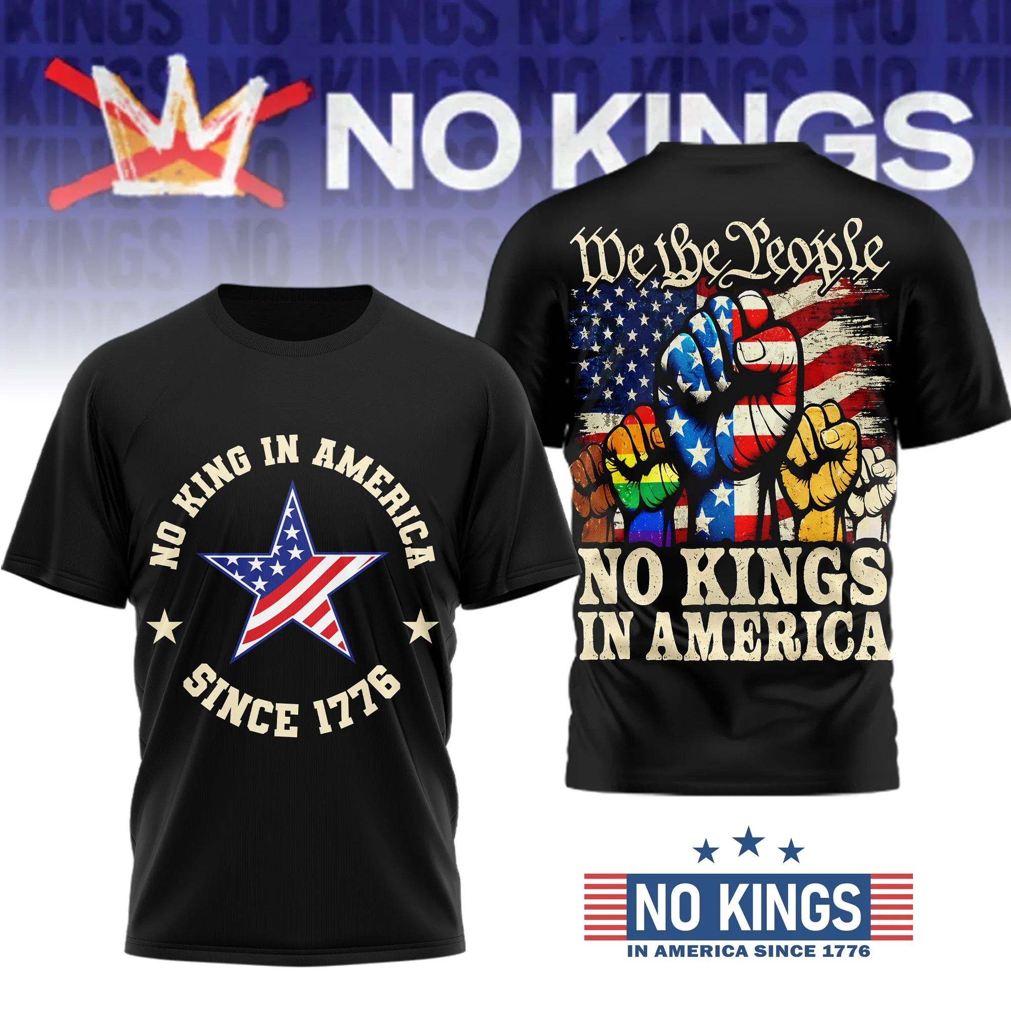 No Kings In America We The People Since 1776 T-Shirt - Detail View