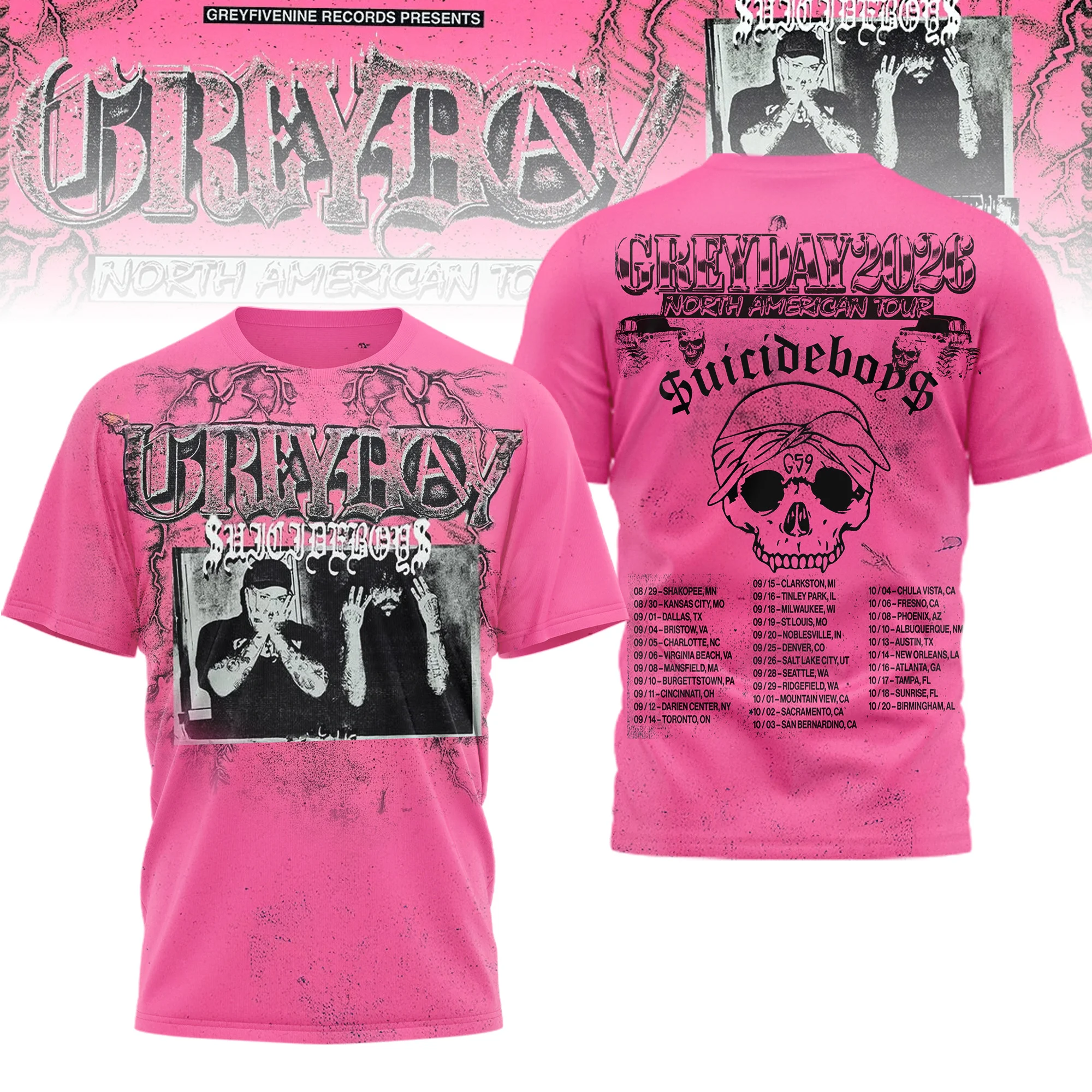 $uicideboy$ Grey Day 2026 North American Tour T-Shirt - Front View