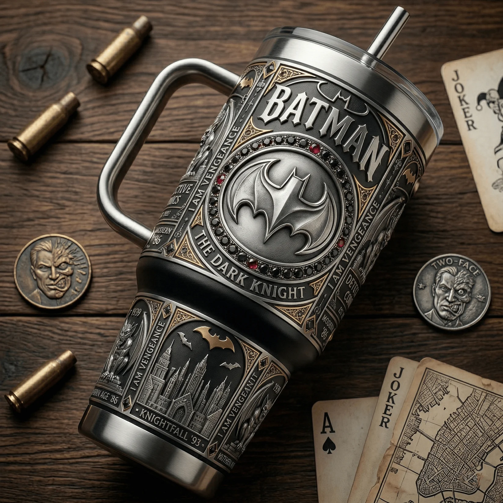 Batman The Dark Knight Legacy Est 1939 Tumbler Cup - Detail View