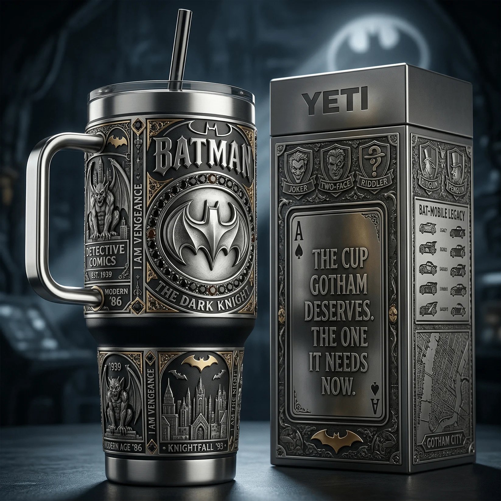 Batman The Dark Knight Legacy Est 1939 Tumbler Cup - Front View