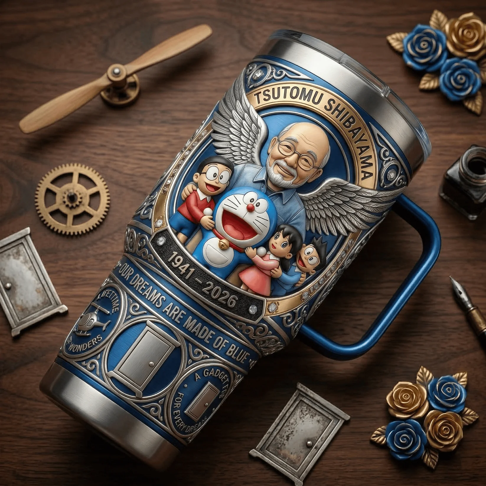 Doraemon Tsutomu Shibayama Tribute Memorial 1941-2026 Tumbler - Detail View