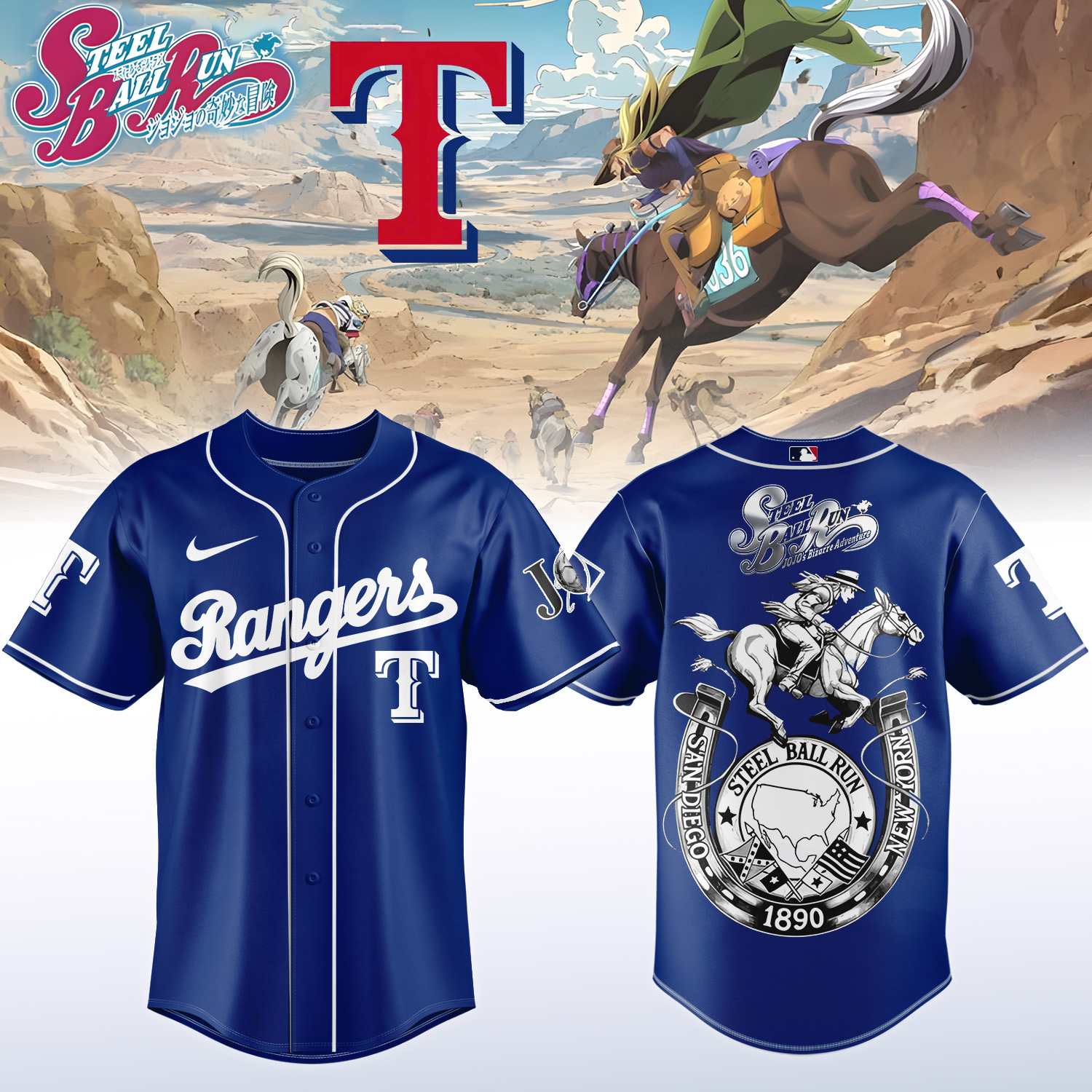 Los Angeles Dodgers JoJo's Bizarre Adventure Steel Ball Run Baseball Jersey - Detail View