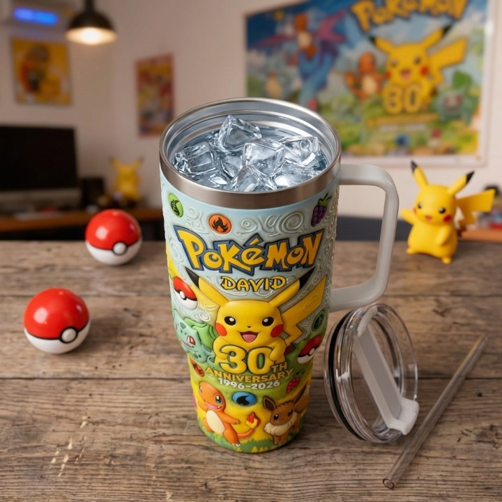 Pokémon 30th Anniversary 1996-2026 Custom Name Tumbler - Detail View