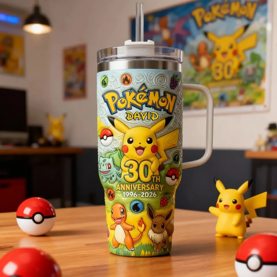 Pokémon 30th Anniversary 1996-2026 Custom Name Tumbler - Front View