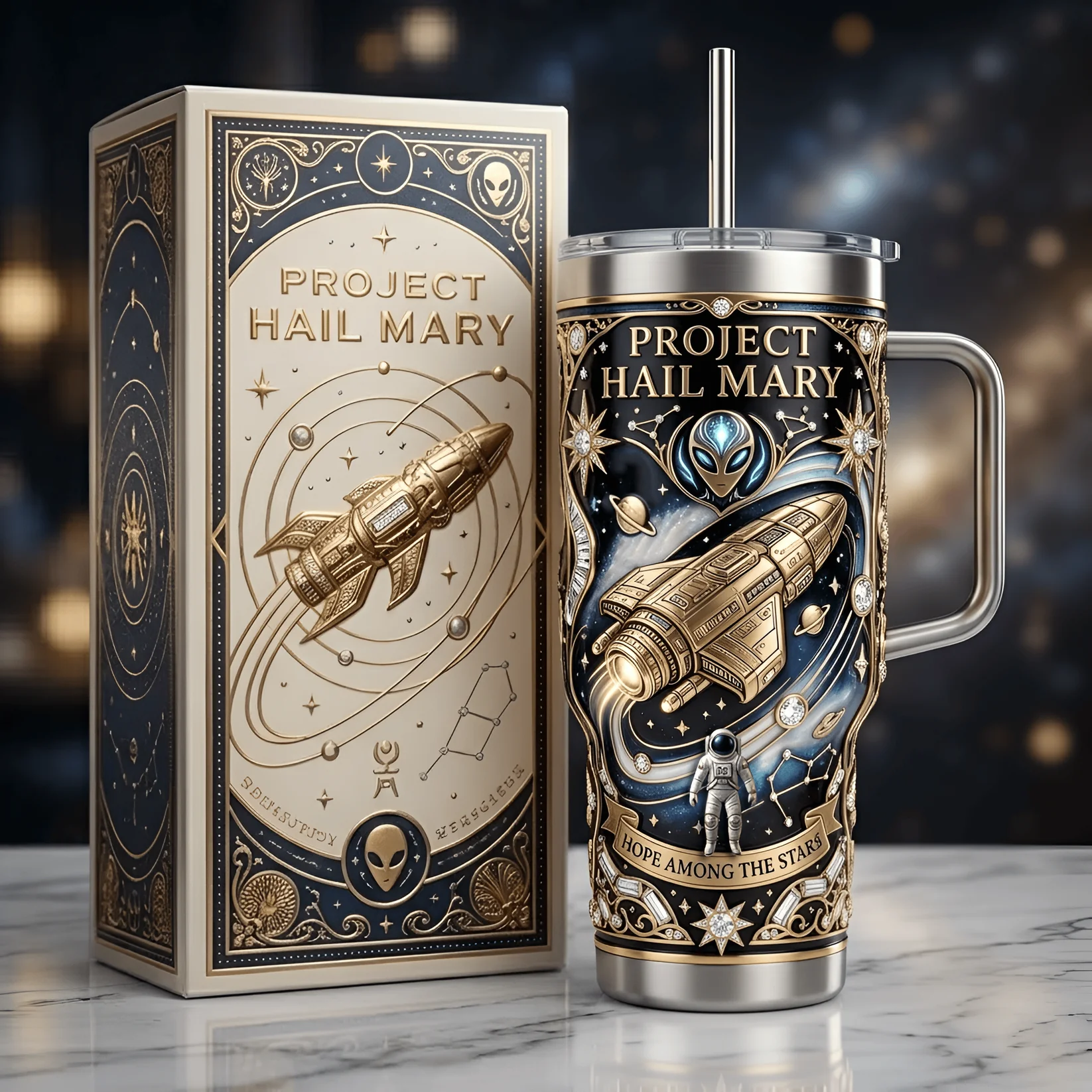 Project Hail Mary Hope Among The Stars 40oz Tumbler with Handle - Front View