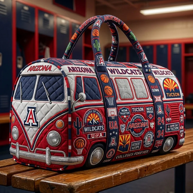 Arizona Wildcats Basketball Quilted Duffel Bag - Front View
