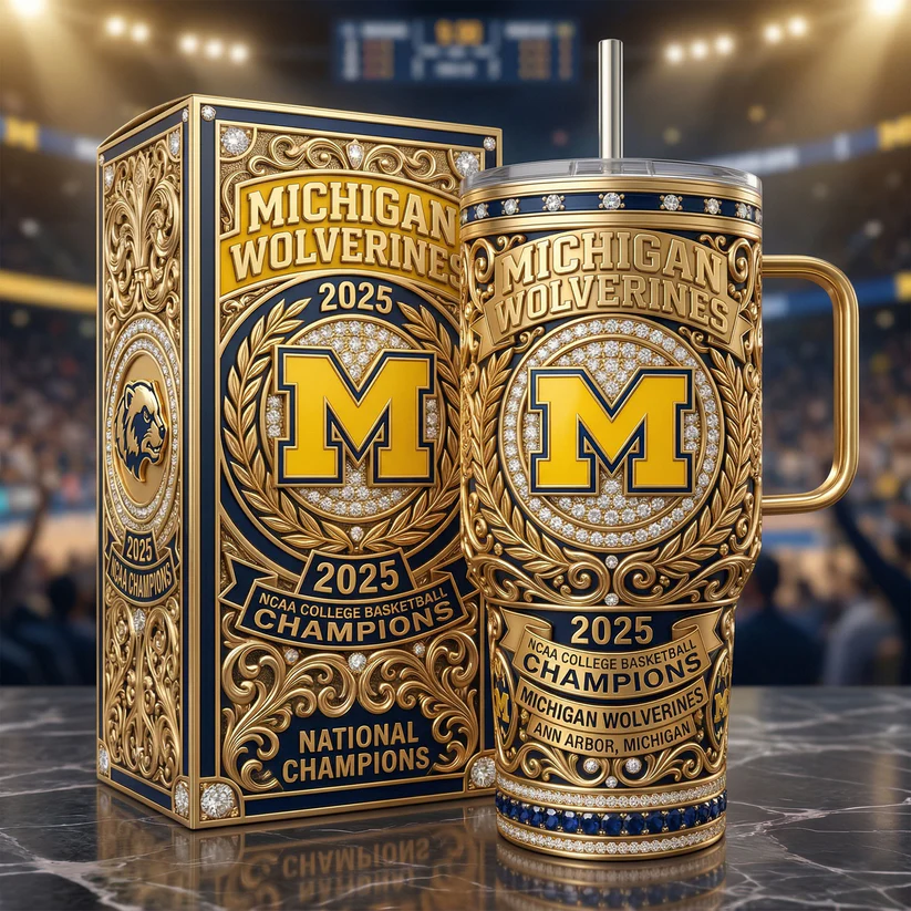 Michigan Wolverines 2026 NCAA College Basketball National Champions Tumbler - Front View