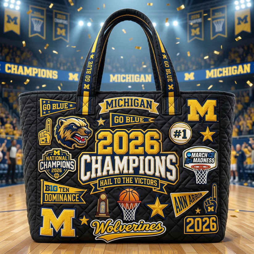Michigan Wolverines 2026 National Champions Quilted Tote Bag - Front View