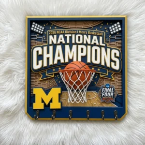 Michigan Wolverines 2026 NCAA Men's Basketball National Champions Wooden Key Holder