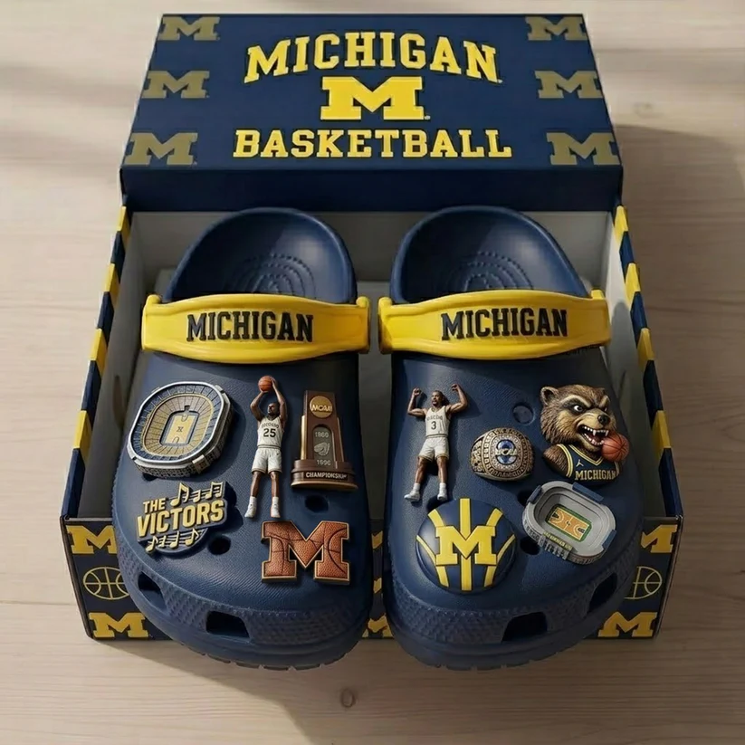Michigan Wolverines Basketball NCAA Championship Crocs - Front View