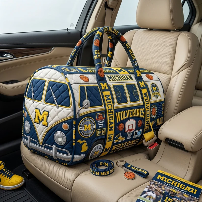 Michigan Wolverines Men Basketball Quilted Duffle Bag - Detail View