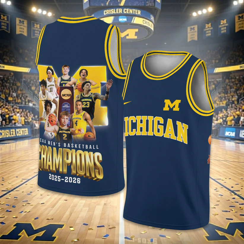 Michigan Wolverines NCAA Men's Basketball Champions 2025-2026 Basketball Jersey - Front View