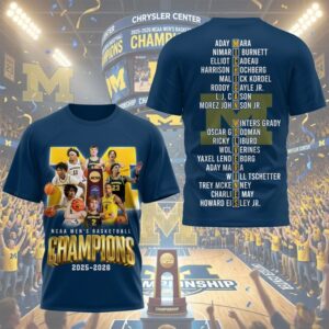Michigan Wolverines NCAA Men's Basketball Champions 2025-2026 Roster T-Shirt