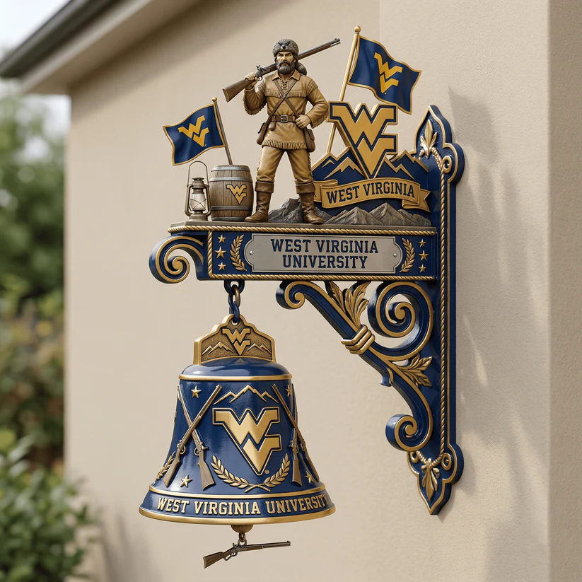 West Virginia University Mountaineer Mascot Hanging Wall Bell - Front View