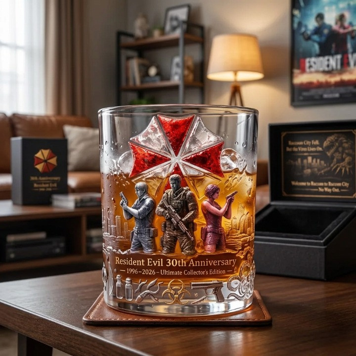 Resident Evil 30th Anniversary 1996-2026 Whiskey Glass - Detail View