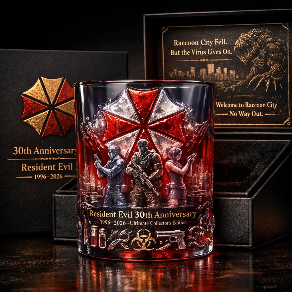 Resident Evil 30th Anniversary 1996-2026 Whiskey Glass - Front View