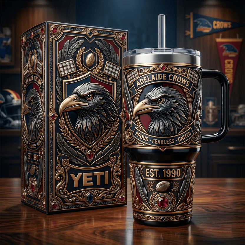 Adelaide Crows Est 1990 Proud Fearless United Yeti Tumbler - Front View