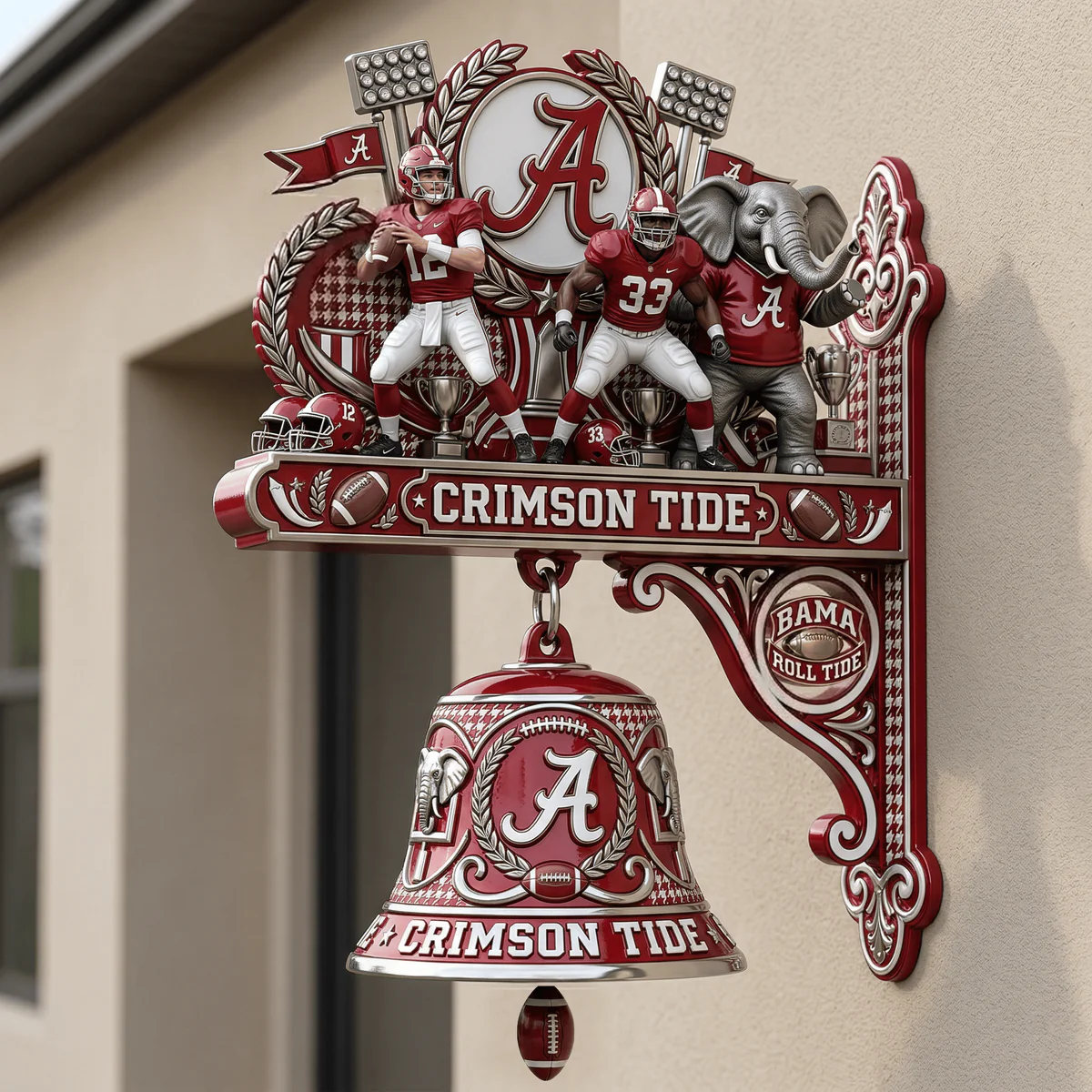 Alabama Crimson Tide Sculptured Wall Bell - Front View
