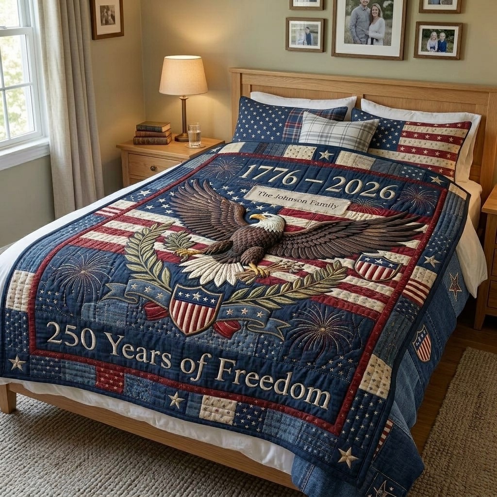 American Eagle Personalized 250 Years of Freedom 1776-2026 Quilt Blanket - Detail View