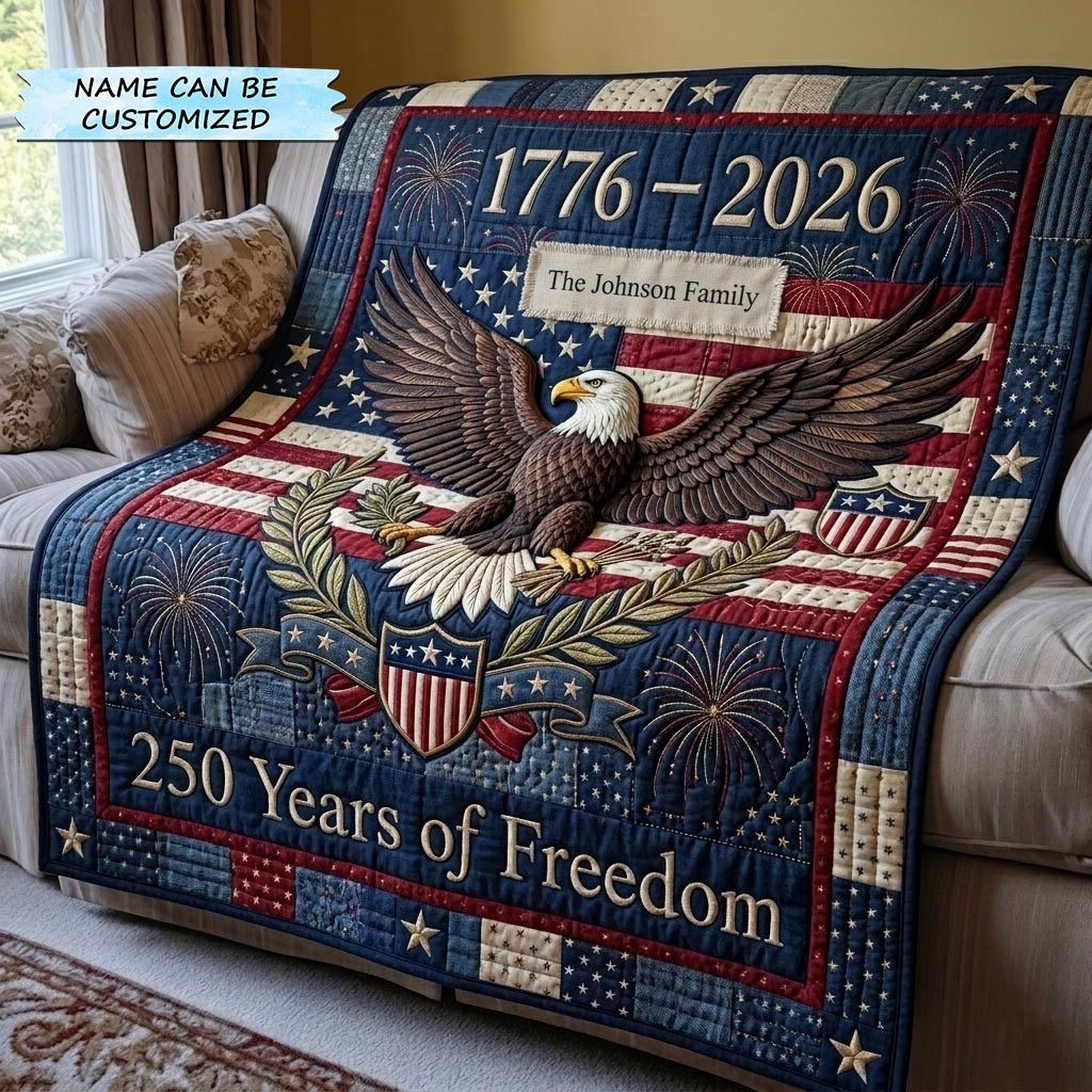 American Eagle Personalized 250 Years of Freedom 1776-2026 Quilt Blanket - Front View