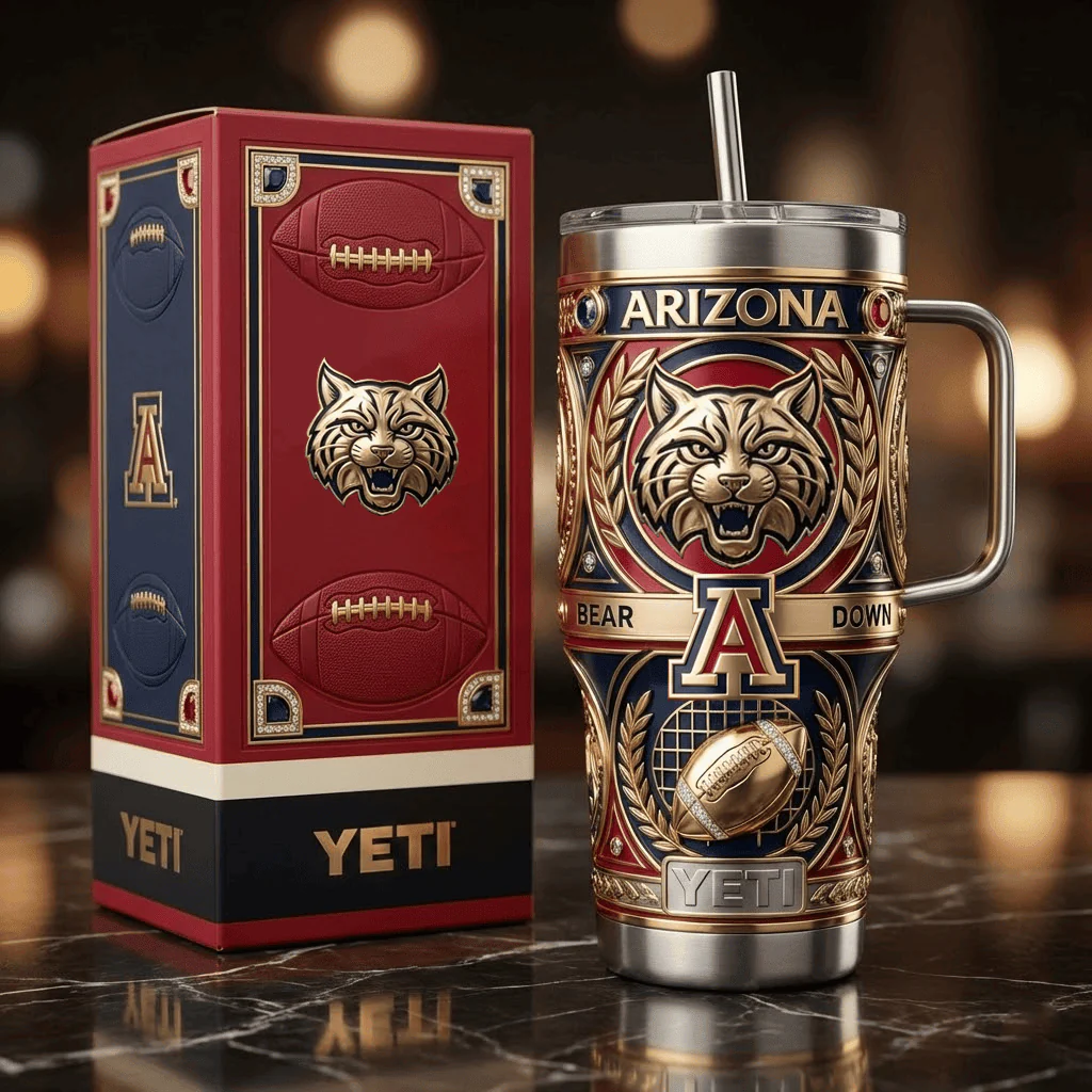 Arizona Wildcats Bear Down Football Tumbler With Handle - Front View