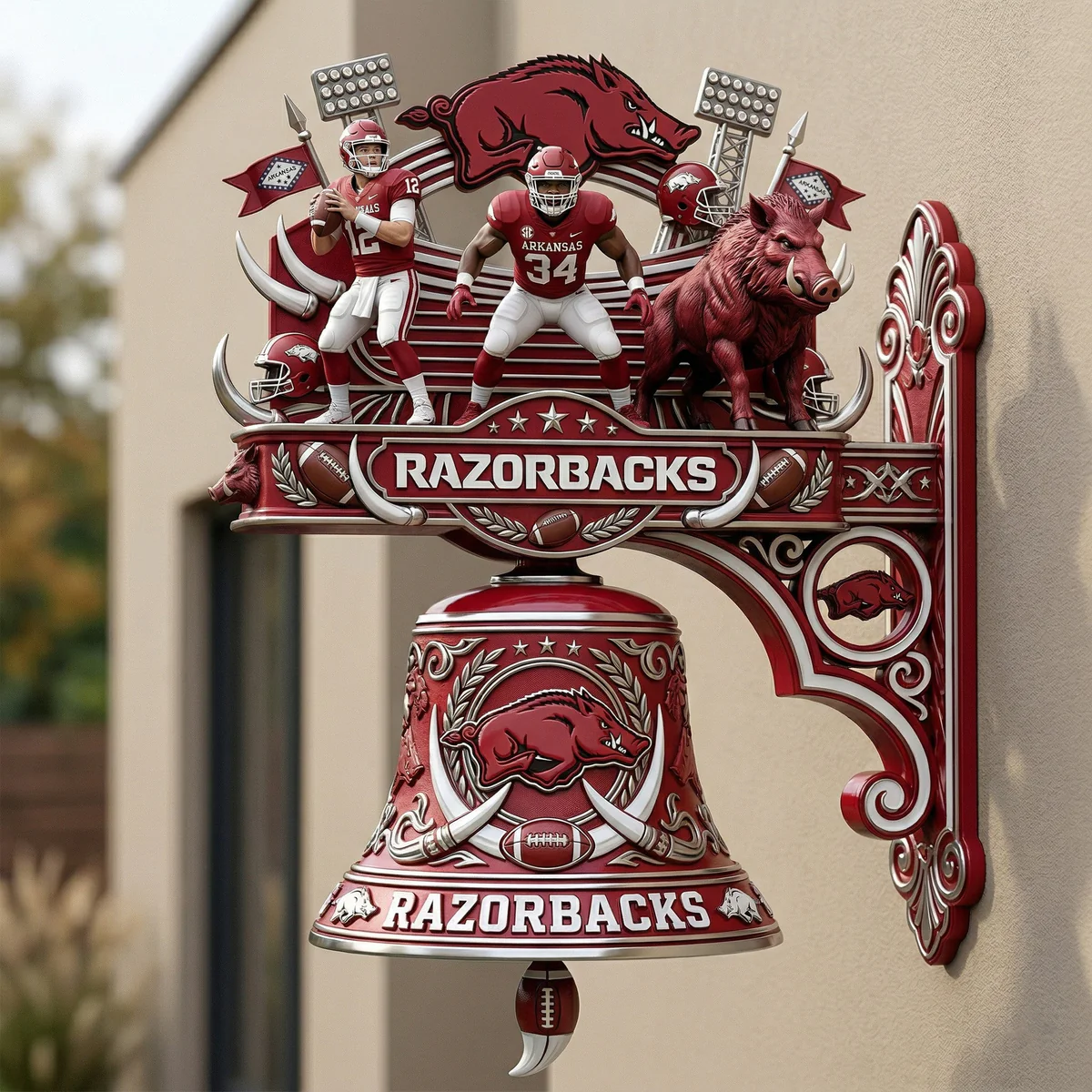 Arkansas Razorbacks Football Sculptural Wall Bell - Detail View